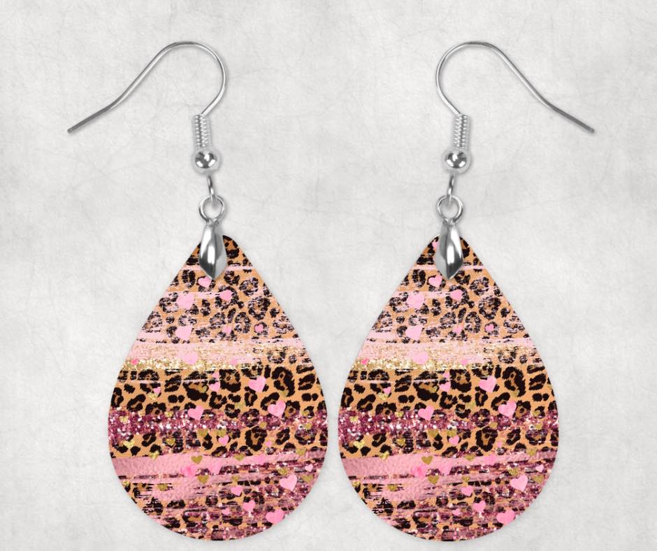 Pink With Leopard Print & Gold Glitter Earrings