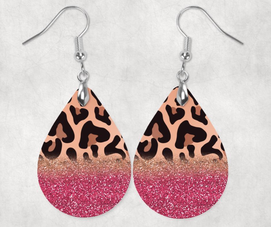 Pink Glitter & Leopard Print Earrings