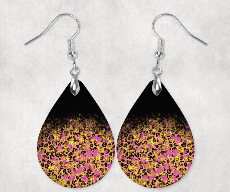 Pink & Black with Leopard Print Earrings