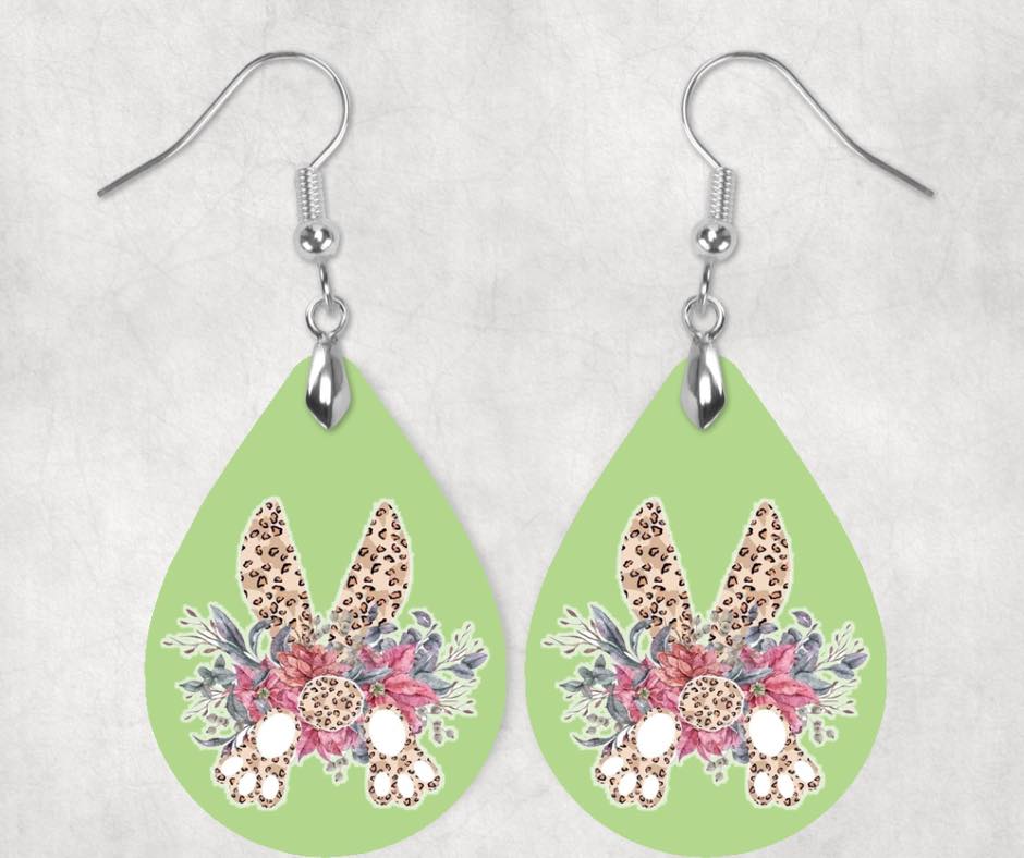 Green With Leopard Print Bunny Earrings