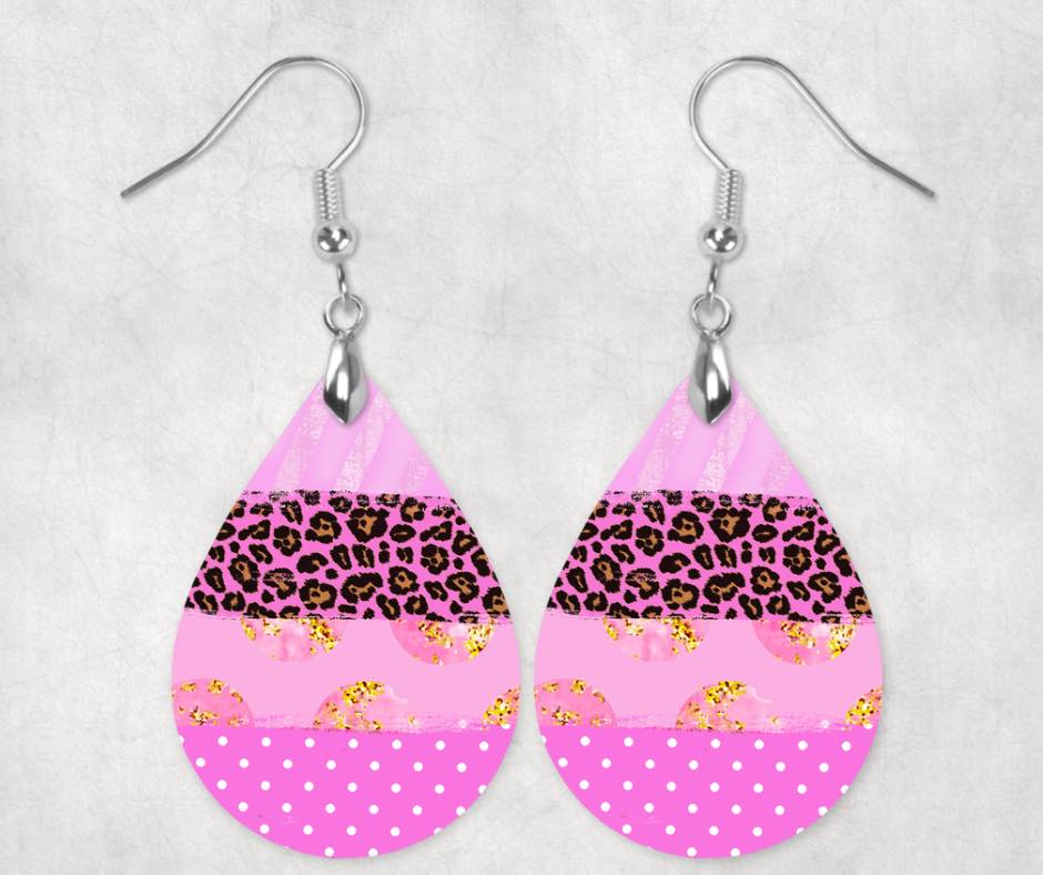 Pink Polka Dot & Leopard Print Earrings