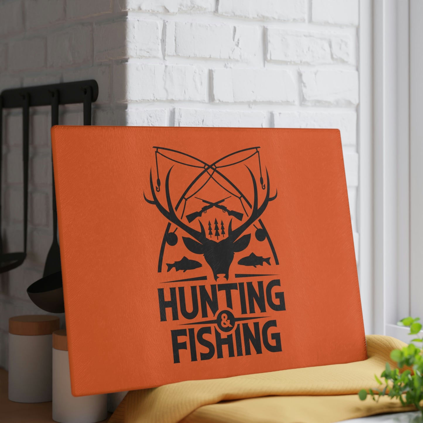 Hunting & Fishing Badge Glass Cutting Board