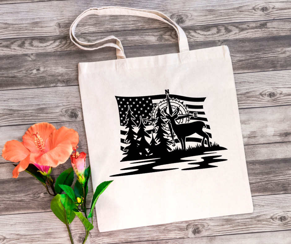 Deer & Compass With Flag Tote Bag