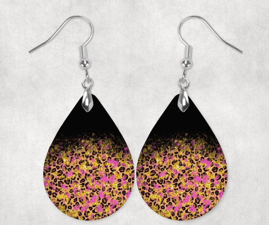 Pink & Black with Leopard Print Earrings