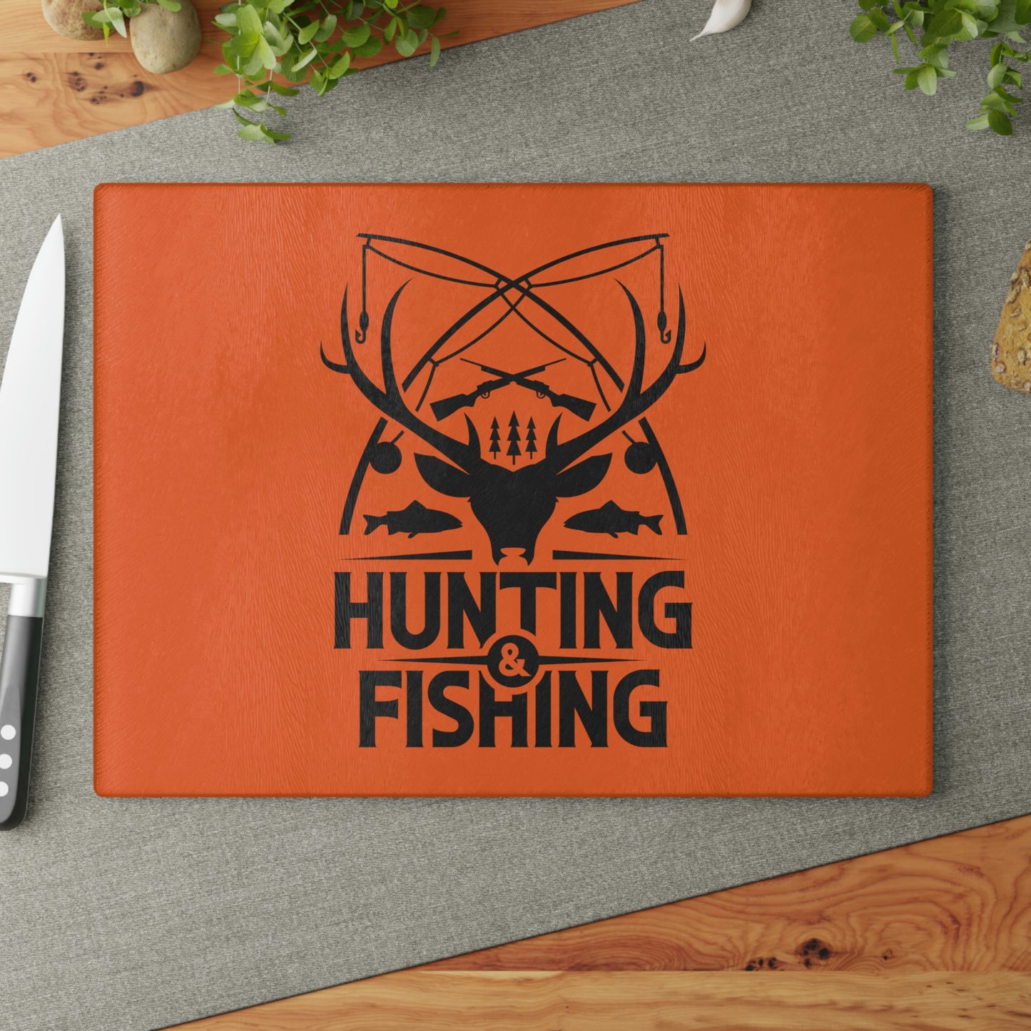 Hunting & Fishing Badge Glass Cutting Board