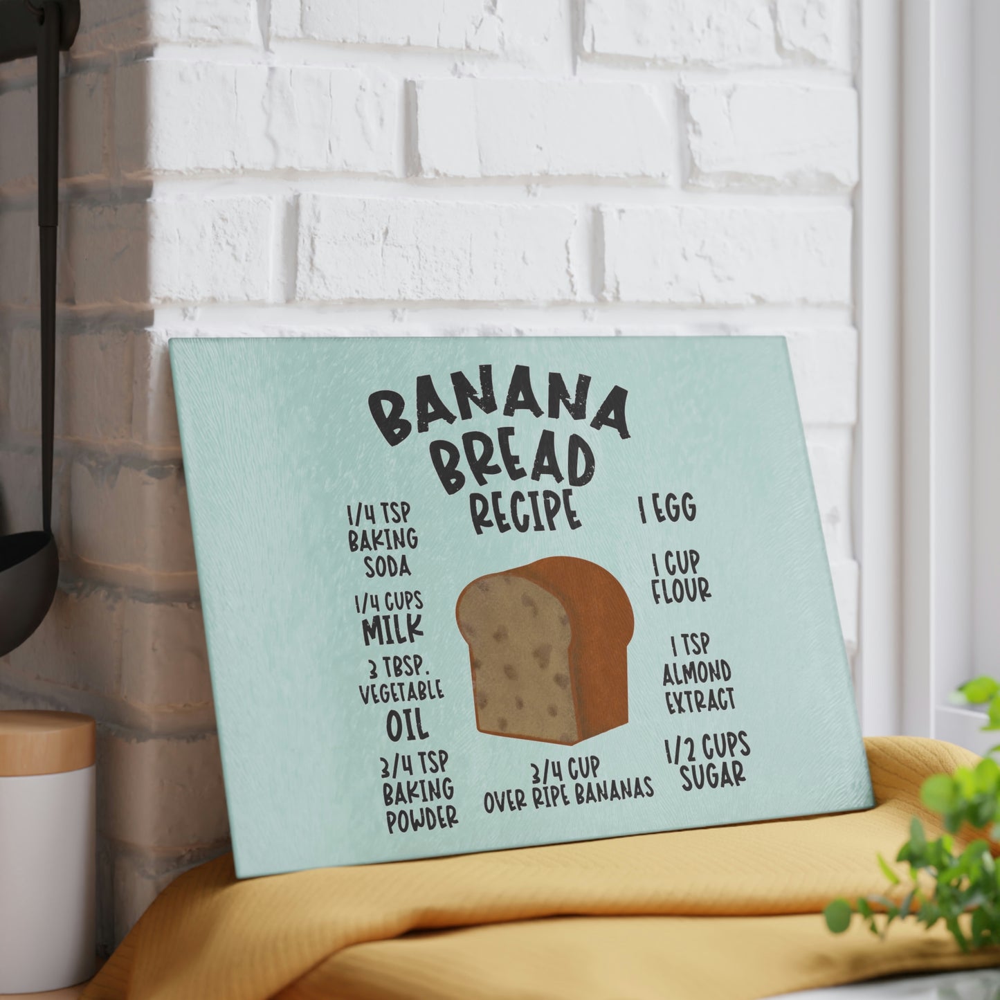 Banana Bread recipe Glass Cutting Board