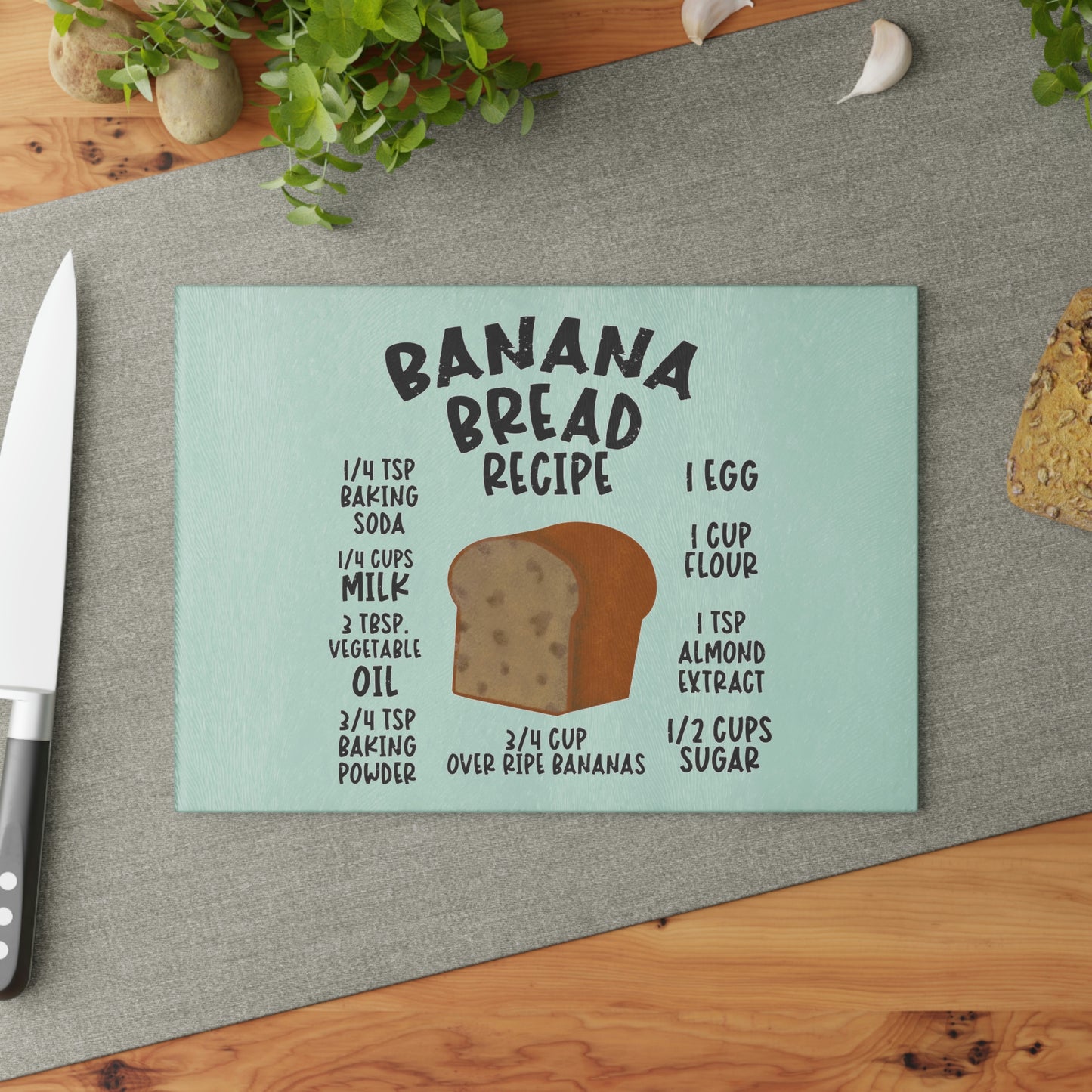 Banana Bread recipe Glass Cutting Board