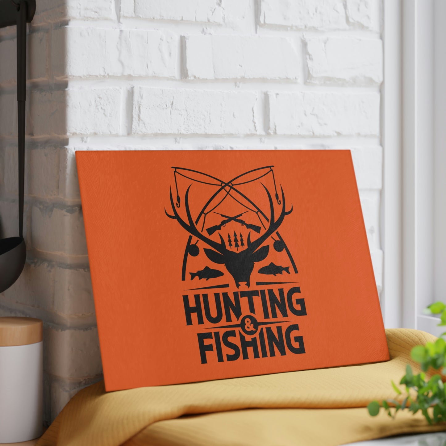 Hunting & Fishing Badge Glass Cutting Board