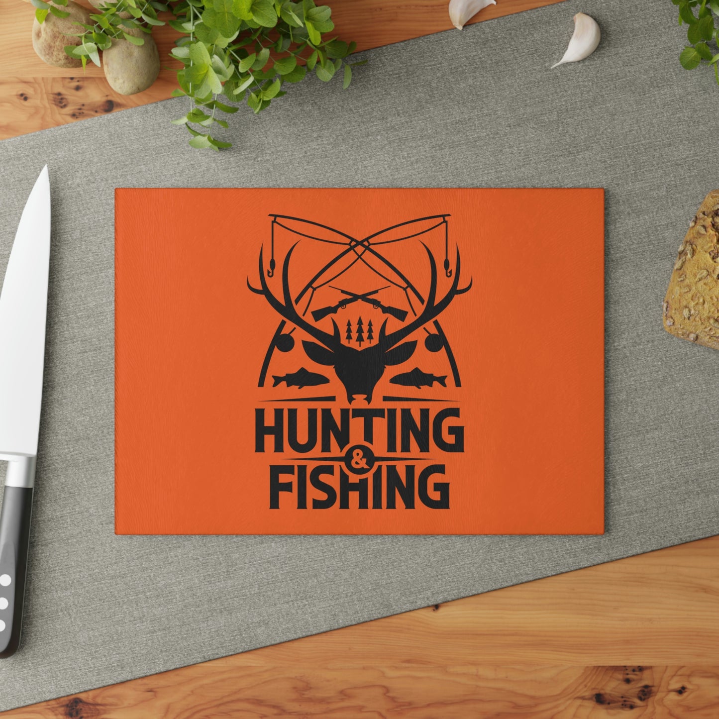 Hunting & Fishing Badge Glass Cutting Board