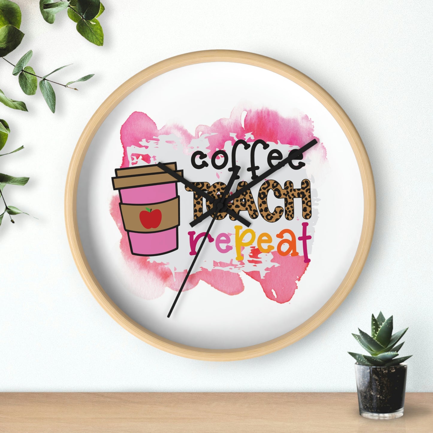 Coffee Teach Repeat Wall clock