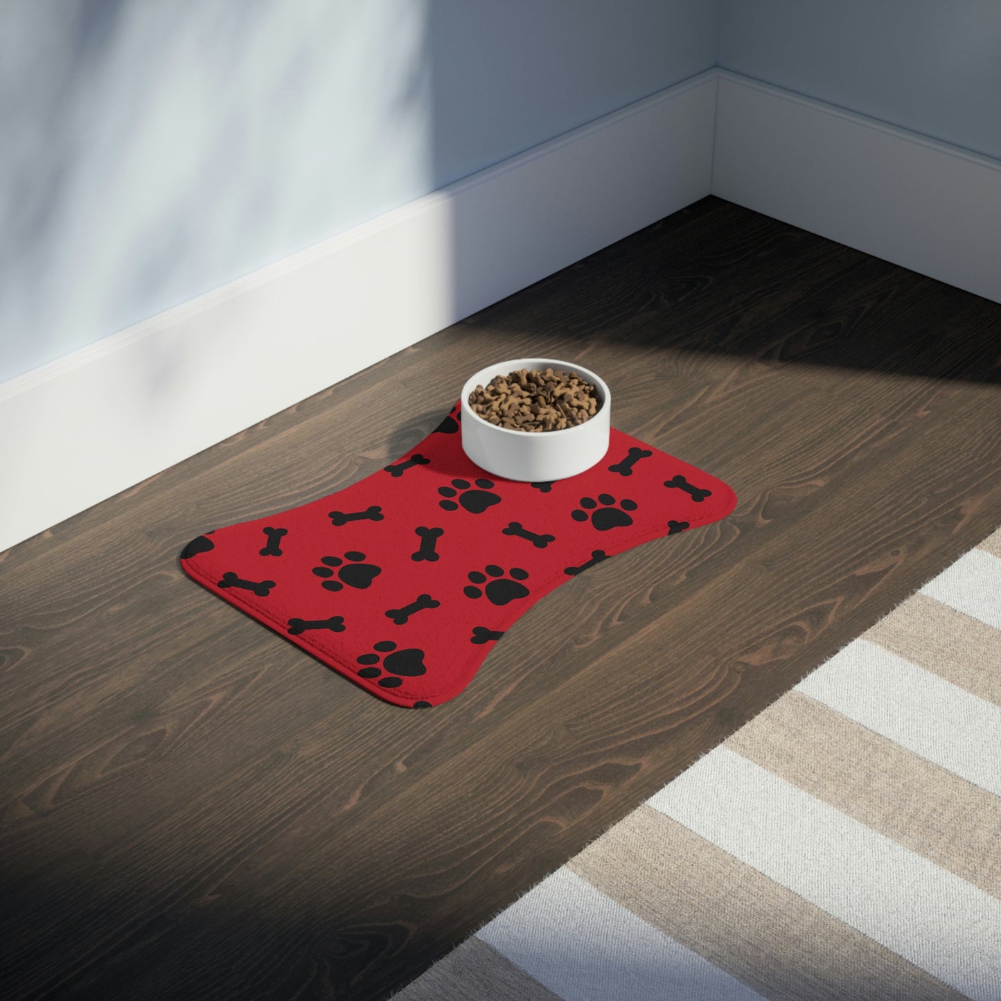 Red Paw Print Feeding Mats