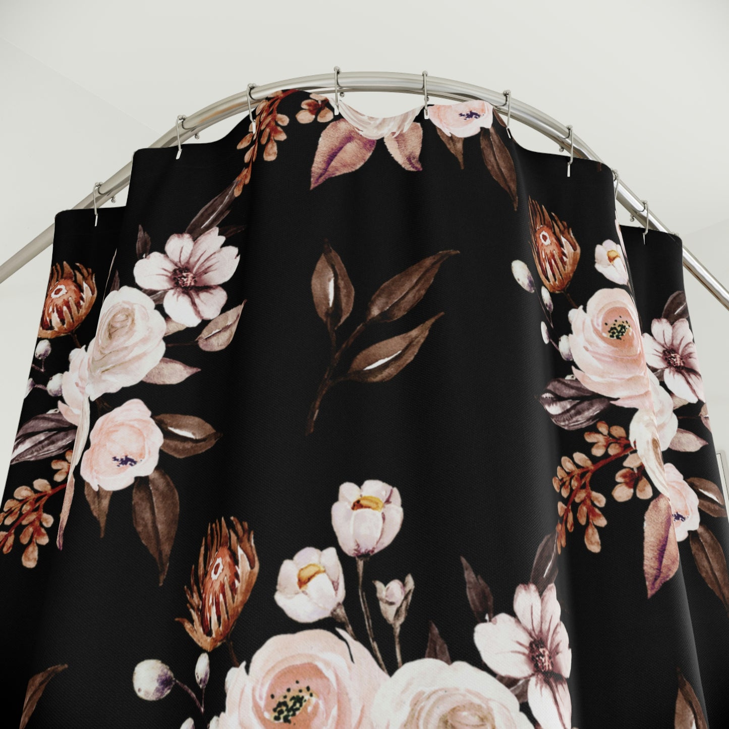 Black Flower Boho Shower Curtain