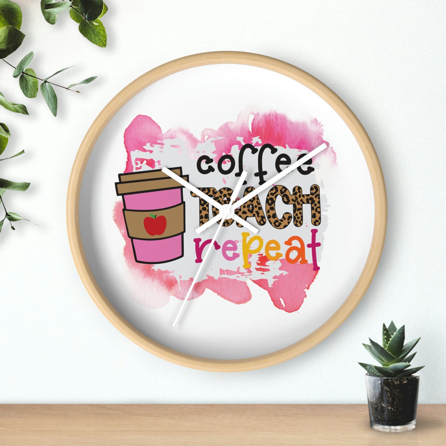 Coffee Teach Repeat Wall clock