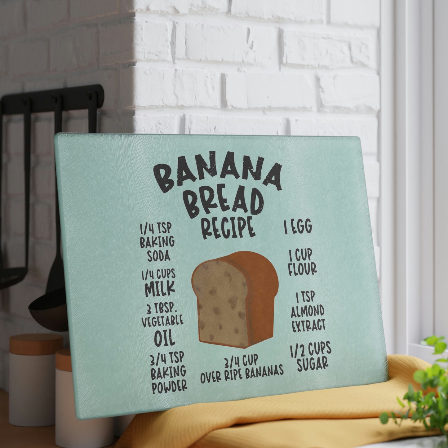 Banana Bread recipe Glass Cutting Board