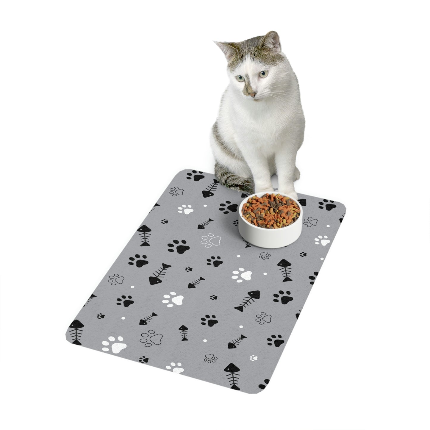 Paw & Fish Bone Pet Food Mat (12x18)