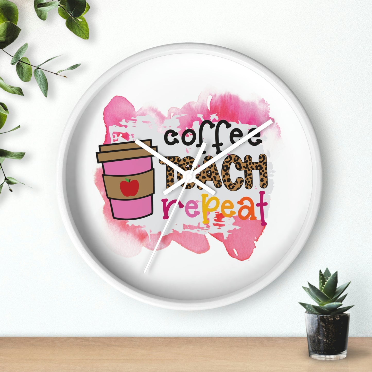 Coffee Teach Repeat Wall clock