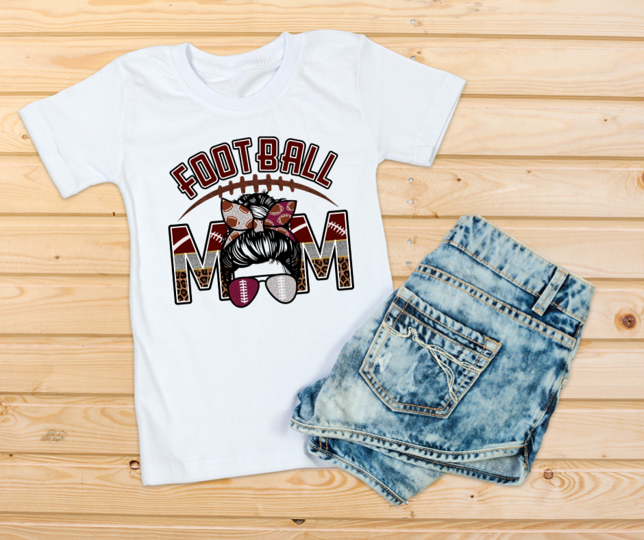 Maroon Silver & White Football Mom T-Shirt