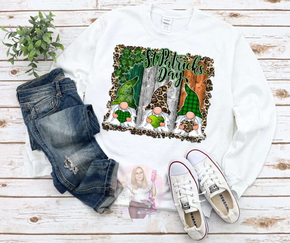 St. Patricks Day Gnomes With Hearts Crewneck