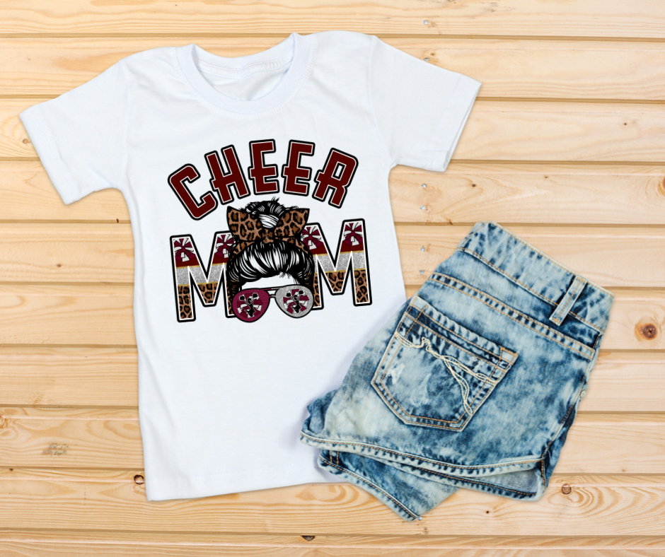 Maroon Silver & White Cheer Mom T-Shirt