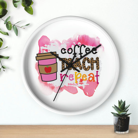 Coffee Teach Repeat Wall clock