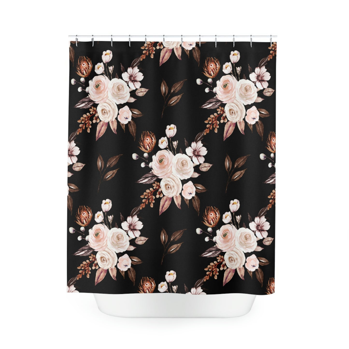 Black Flower Boho Shower Curtain